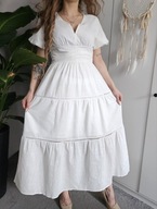 Biała bawełniana sukienka maxi babydoll – zwiewna i letnia L