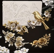 Forma silikonowa do masy, odlewów, dekoracja, ptak z kwiatami