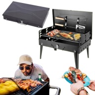 GRILL WĘGLOWY OGRODOWY SKŁADANY PRZENOŚNY TURYSTYCZNY WALIZKA + AKCESORIA