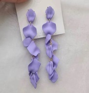 PŁATKI RÓŻ satynowe LEKKIE kolczyki FIOLETOWE wrzosowe