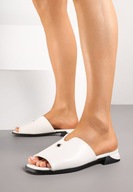 Białe Klapki z Ozdobą i Geometryczną Cholewką R 38
