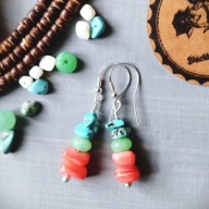 Srebro 925 kolczyki turkus zielony jadeit masa perłowa BlackberriesArts