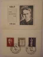 MARIA SKŁODOWSKA - CURIE - 3 ZNACZKI + 2 PIECZĄTKI, 1967 rok