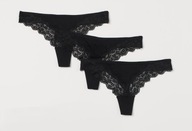 H & M 3pak koronkowe majtki figi thong kwiatki 3pack seksowne bawełniane L