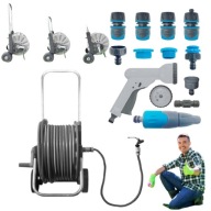 WĄŻ OGRODOWY NA WÓZKU BĘBEN ZWIJACZ ZESTAW PODLEWANIE MOCNY ODPORNY 50M1/2"