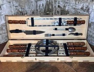 Zestaw narzędzi grillowych w drewnianej skrzyni|Idealne na prezent