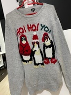 Ś Sweter AP świąteczny Bożonarodzeniowy pingwiny z Mikołajem srebrny nalot