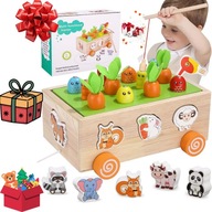 Drewniana Zabawka Montessori 5w1 Marchewki + Wędka – ROZWIJANIE UMYSŁU