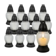 KOMPLET 18 CM DUŻYCH SZKLANYCH ZNICZY BIAŁYCH KAPLICZKA Z KRZYŻEM 15H