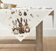 ŚWIĄTECZNY OBRUS WIELKANOCNY 85 x 85 CM CZARNE KROPKI, ZAJĄCZKI I PISANKI