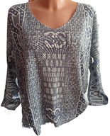 Sweter damski cienki wzory biało-szary r. uniwersalny