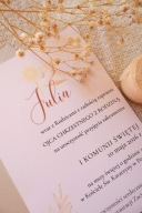 Zaproszenie na Komunię personalizowane eleganckie gołąb + koperta + wstążka