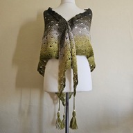 Chusta ręcznie robiona na szydełku, szer 200cm x wys 88cm, wełna merino, K2