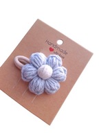 Gumka do włosów szydełkowy kwiatek puff 3.5 cm jasny niebieski