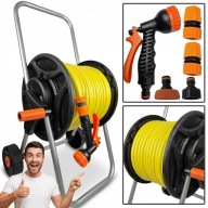 WĄŻ OGRODOWY 1/2" 50M ZESTAW WÓZEK BĘBEN PISTOLET 7F SZYBKOZŁĄCZKI TSP