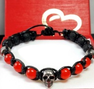 BRANSOLETKA CZASZKA STAL SZLACHETNA 316L KAMIEŃ AGAT LAWA PUDEŁKO WYMIAR