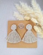 Kolczyki chwosty ciepły beż sznurek pozłocona stal chirurgiczna handmade