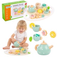 DREWNIANA ZASTAWA ZESTAW SERWIS DO HERBATY DLA DZIECI ZABAWKA KINDERPLAY