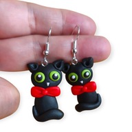 KOLCZYKI Z MODELINY Słodkie Kotki z Czerwoną Kokardą