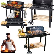GRILL OGRODOWY DUŻY SMART ROŻEN PÓŁKI na kółkach WĘGLOWY MOCNY STALOWY 5w1