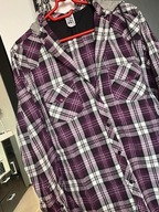 V Koszula Urban krata turystyka kaptur kieszenie odcienie fioletu bawełna