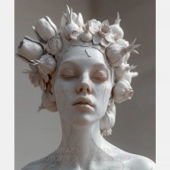 Kobieta rzeźba portret ceramika gips obraz płótno 50x60 głowa kwiaty biały
