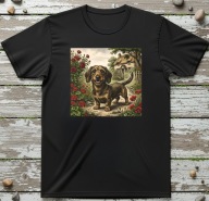 Jamnik przy kwiatach Podkoszulka z jamnikiem koszulka T-shirt