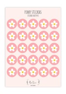 Naklejki okrągłe różowe, kwiaty, zestaw naklejek na prezenty, stickersheet