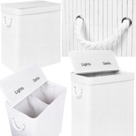 KOSZ NA PRANIE BIAŁY DUŻY BAMBUSOWY SKŁADANY WOLNOSTOJĄCY 2 KOMORY 100L