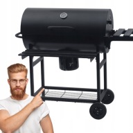 GRILL OGRODOWY WĘGLOWY Z POKRYWĄ DUŻY Z PÓŁKAMI POPIELNIK CZARNY GRAND