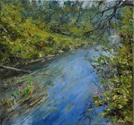 Rzeczka" obraz olejny na płótnie 30x30cm , oryginał Garncarek Al,,,