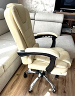 Fotel Obrotowy Biurowy Krzesło Biurowe Obrotowe do Biurka Beżowy z Podnóżek