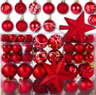 BOMBKI CHOINKOWE NA CHOINKĘ ZESTAW XXL CZERWONE 100 szt 6/4/3 cm + GWIAZDA