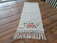 LNIANY RĘCZNIK MAKATKA PRACA RĘCZNA SZYDEŁKO HAFT INICJAŁY FRĘDZLE 37 x 98