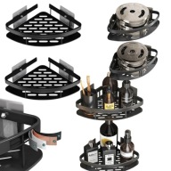 PÓŁKA WISZĄCA 2 SZTUKI ŚCIENNA ŁAZIENKOWA NAROŻNA CZARNA SAMOPRZYLEPNA LOFT