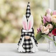 Krasnal Wielkanocny Dekoracja Domu Królik Czarno biały Warkoczyki Gnom