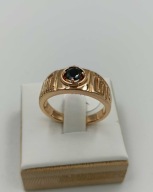 Sygnet męski pozłacany 18k złotem z czarnym oczkiem i cyrkoniami rozmiar 10