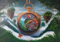 Motyle i grzyby, obraz olejny, A. Janik, 58x78