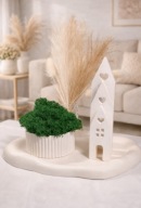 Zestaw - 5 elementów dekoracyjny domki mech chrobotek podstawka prezent