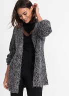 24826 SWETER DAMSKI KARDIGAN BEZ ZAPIĘCIA SIWY Z POŁYSKUJĄCĄ NITKĄ 32 / 34