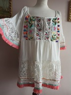 WŁOSKA TUNIKA koronka frędzle hafty boho 40/42