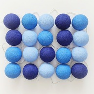 Cotton Balls Niebieskie Girlanda Lampki Kule 20 LED Na Baterie