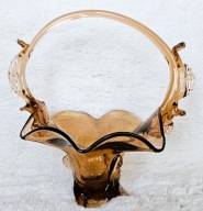 KOSZYK SZKLANY ANTYK PRL VINTAGE ŁOSOŚ/ROZALINOWY RĘCZNIE DMUCHANE SZKŁO