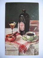 MARTWA NATURA BUTELKA LIKIER KIELISZEK FILIŻANKA KAWA CYGARO przedwojenna