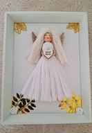 Anioł Stróż z Makramy w ramce prezent na Święta, Chrzest, dla Babci Komunia