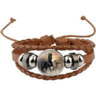 Skórzana bransoletka - Koń - regulowana długość, wymienne oczka