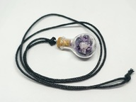 Naszyjnik wisiorek z minerałami ametyst fluoryt buteleczka rzemyk