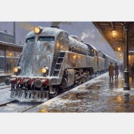 Lokomotywa pociąg peron zima obraz na płótnie 55x80 śnieg fantazja efekt