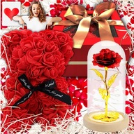 Zestaw Wieczna Róża w Szkle MIŚ Z RÓŻ Walentynki GOTOWY DO WRĘCZENIA BOX