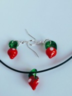 Kolczyki szklane papryka chili i wisiorek choker zestaw lampwork rękodzieło